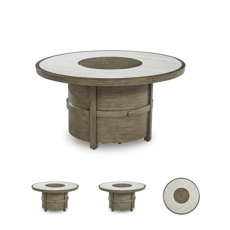 Signature Design by Ashley Rainier Ranch Beige Fire Pit Table - 47.99" W x 47.99" D x 25" H