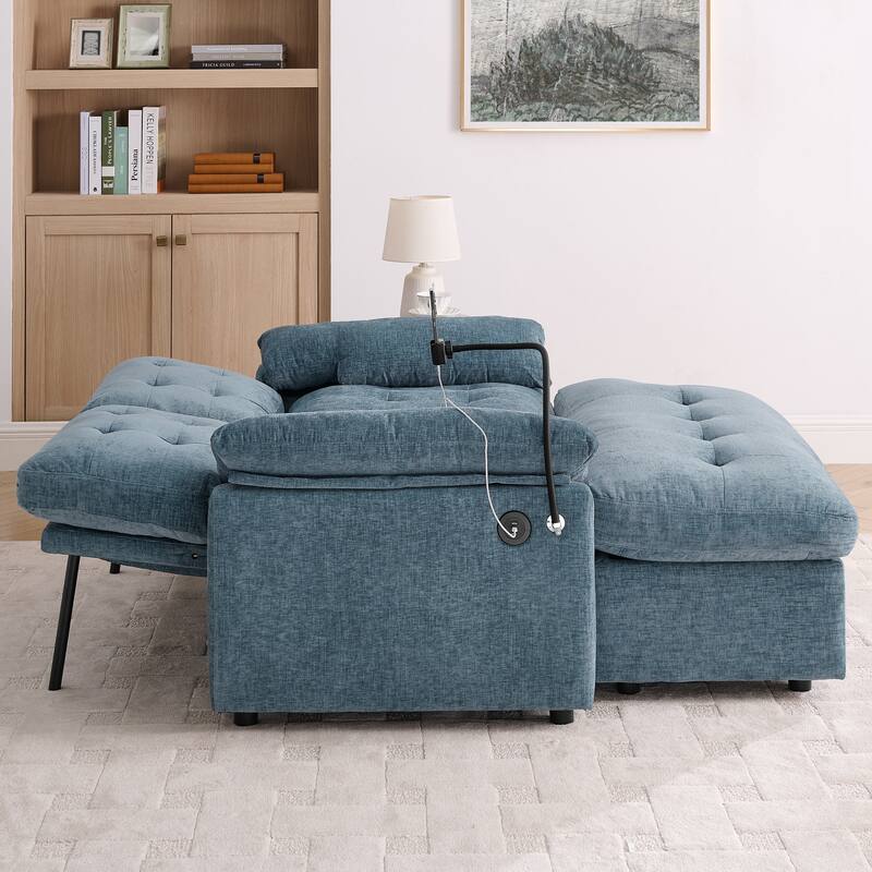 Double Recliner Chair with Adjustable Backrest, Storage Ottoman, USB Port & Phone Stand