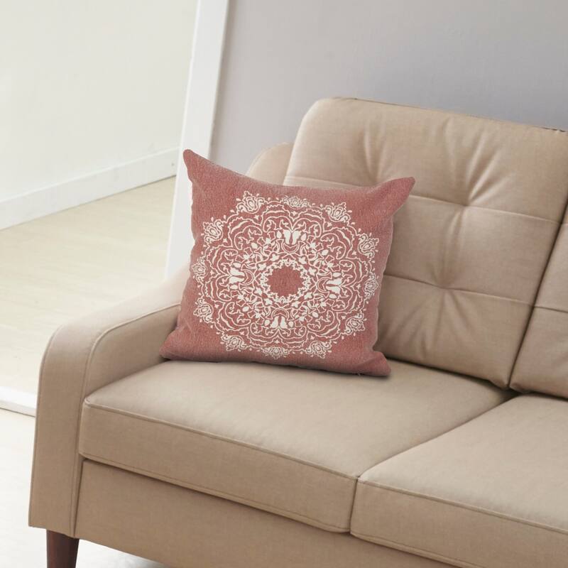HomeRoots 20" X 20" Dusty Rose And White 100% Cotton Geometric Zippered Pillow