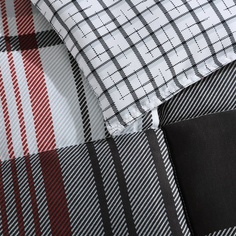 Eddie Bauer Normandy Plaid Black Microsuede Reversible Duvet Cover Set