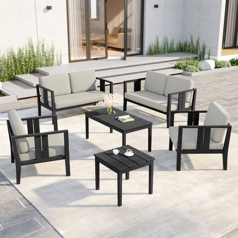 6-Piece Outdoor Furniture Solid Teak Patio Conversation Set with Table