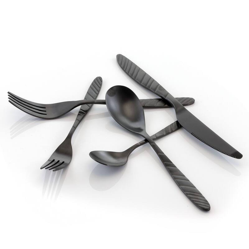 Emmalyn 20 Piece Stainless Steel Service For 4 Matte Finish Silverware Set in Black