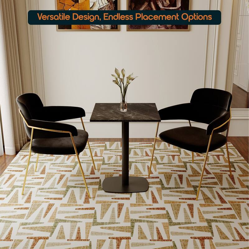 Vail Square Dining Table with 24 in. MDF Tabletop in Black Stainless Steel Square Base Accent Kitchen Table