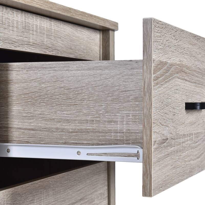 Faux Wood Nightstand with 2 Drawers, Contemporary Design, Easy Toolless Assembly, Storage Organizer for Bedroom