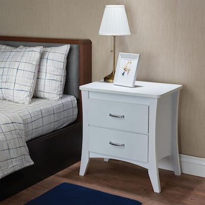 White 2-Drawer Compact Nightstand with Brushed Handles for Organized Bedroom Storage