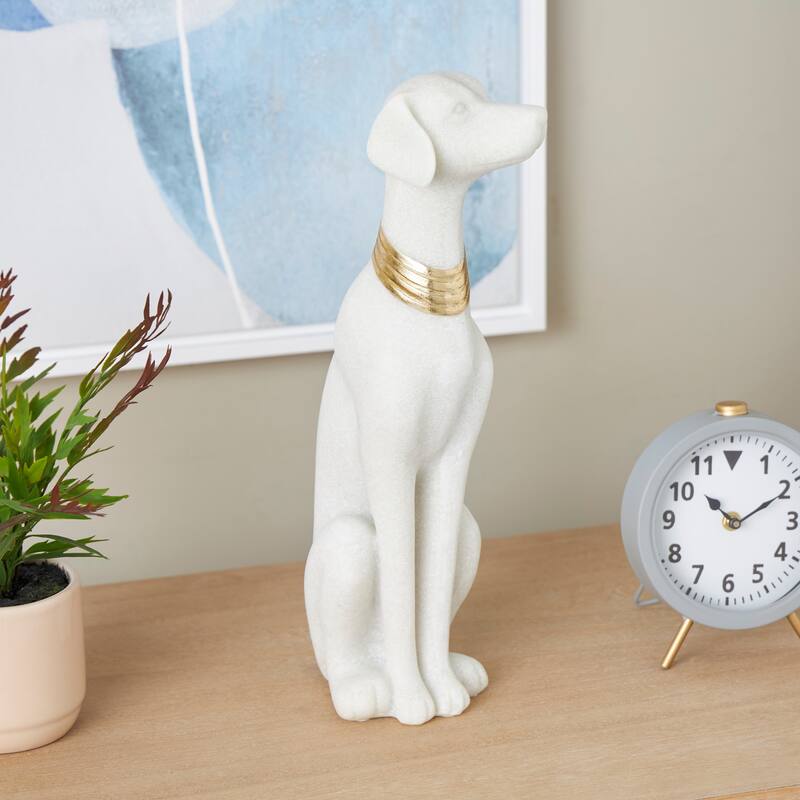 Cream Polystone Sitting Dog Decorative Sculpture with Gold Collar - Cream