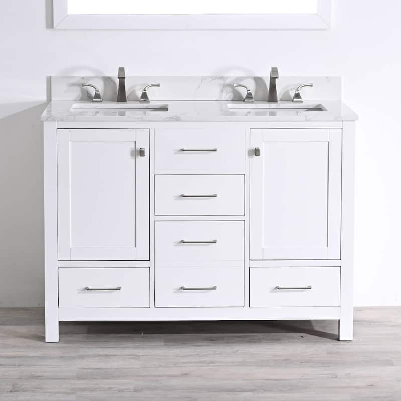 Bathlet 48 in. W Double Sinks Bath Vanity in White with Marble Top