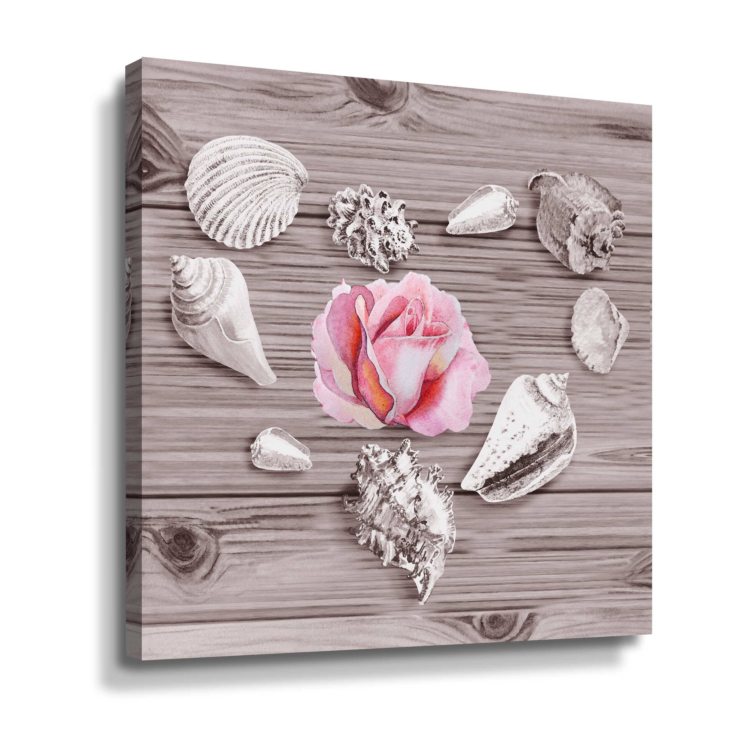 Seashells Heart With Pink Rose Beach House Spa Gallery Wrapped Canvas ...