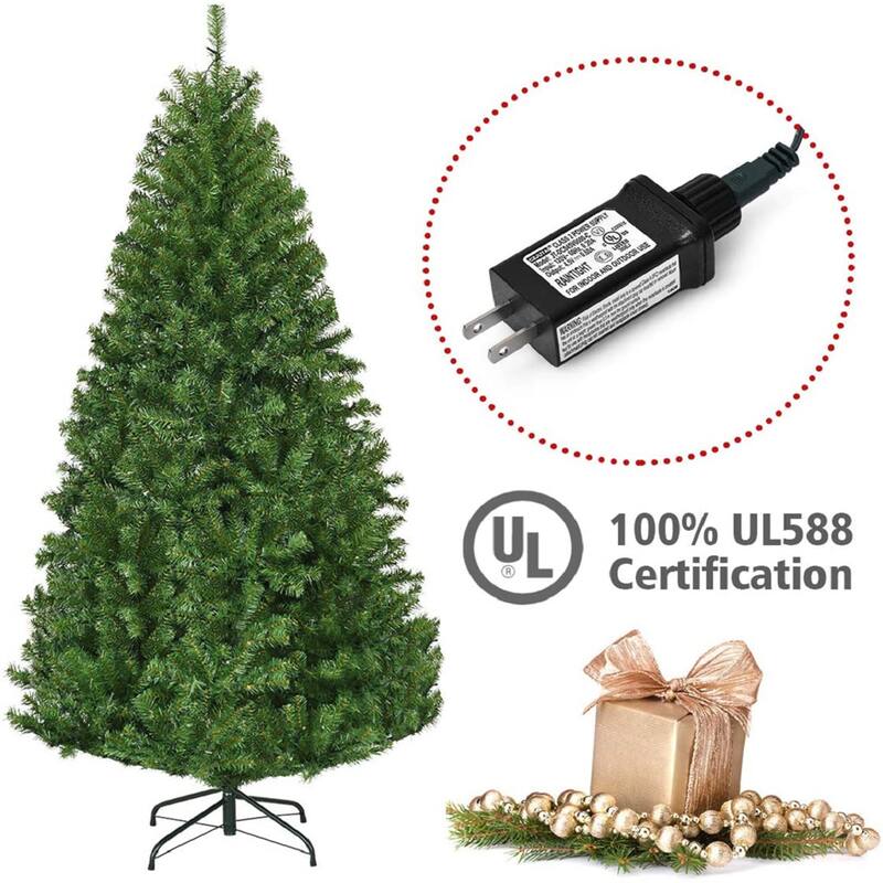 Gymax 5-9FT Pre-Lit Christmas Tree Hinged Artificial Tree w/ Metal