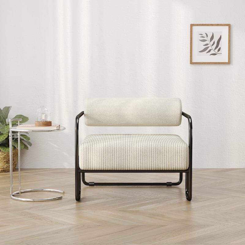 Living Room Corduroy Upholstered Accent Chair with Iron Frame - Beige