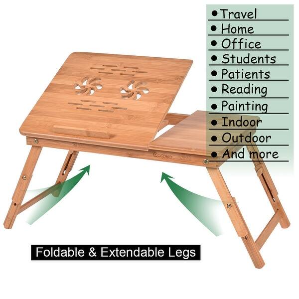Shop Costway Portable Bamboo Laptop Desk Table Folding Breakfast