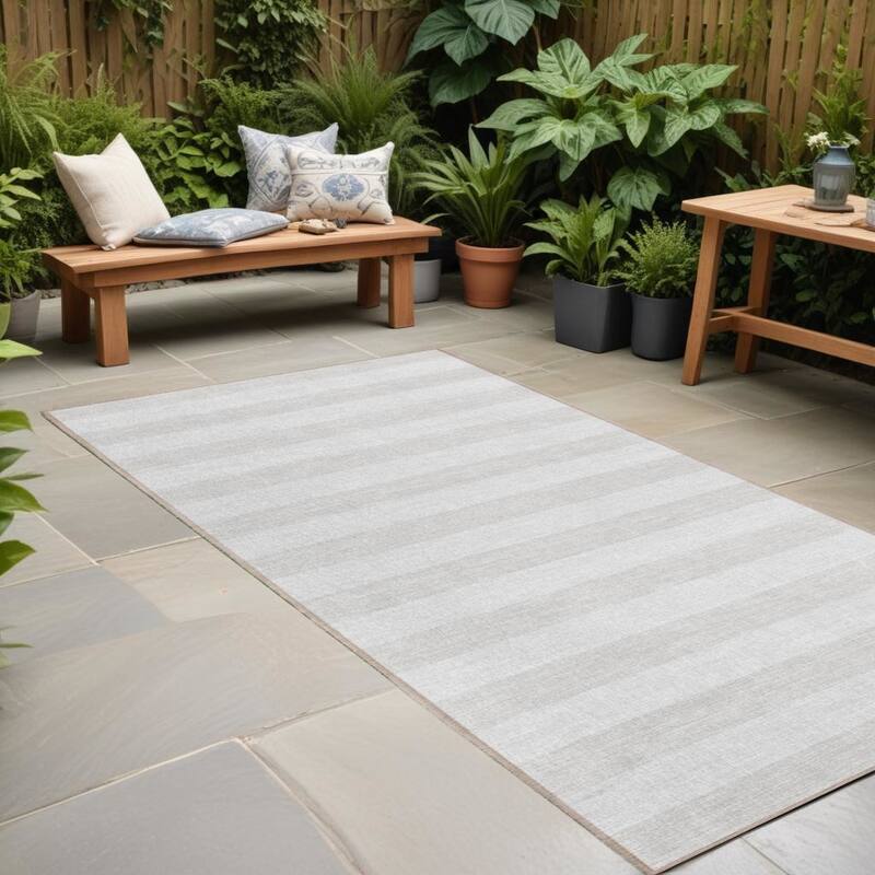Alluva Stripe Weather Resistant Blended Style Outdoor Rug - 2' X 8' - Ivory