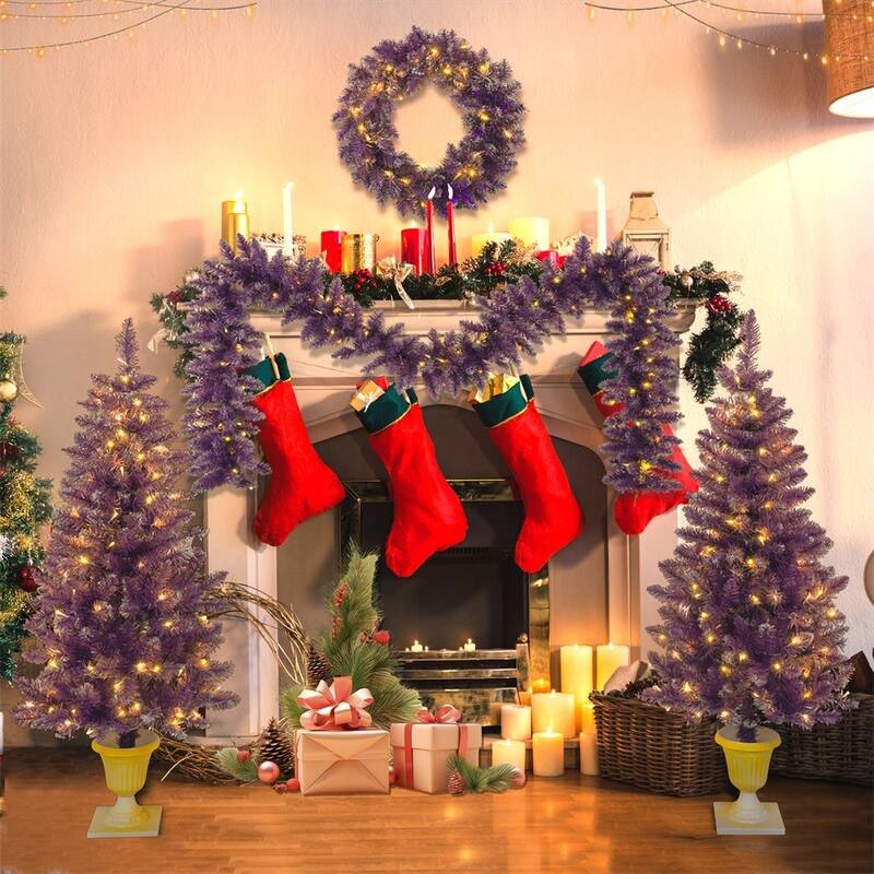 4Piece PreLit PVC Christmas Tree, Garland, Wreath Set with LED Light