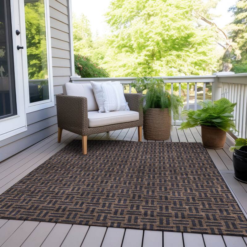 Machine Washable Indoor/ Outdoor Chantille Contempory Crosshatch Rug - Chocolate - 2'6" x 3'10"