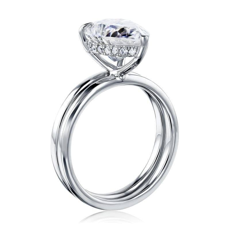 Kobelli Signature Collection 3.6 Carats Moissanite & Diamond 14k Solid Gold Pear Hidden Halo Plain Bands Piper 2pc Bridal Set