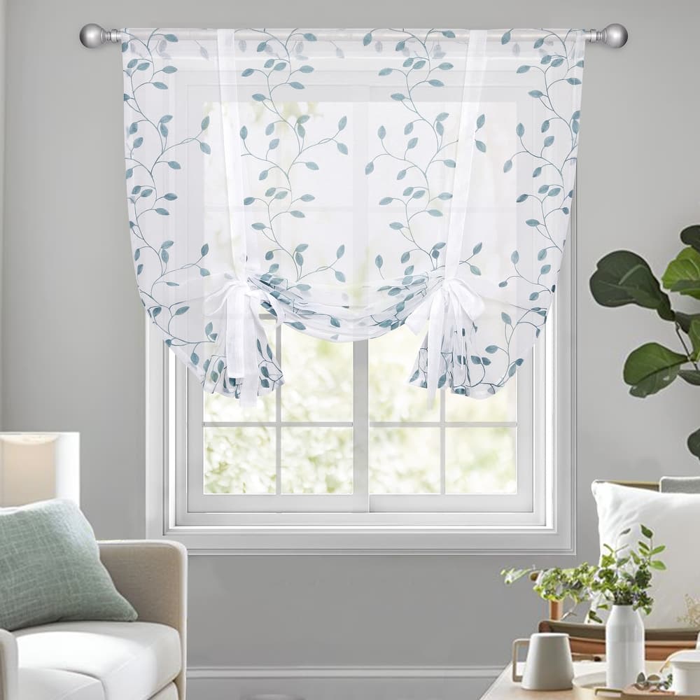 Deconovo Tie up Sheer Curtains Embroidery Pattern Shades