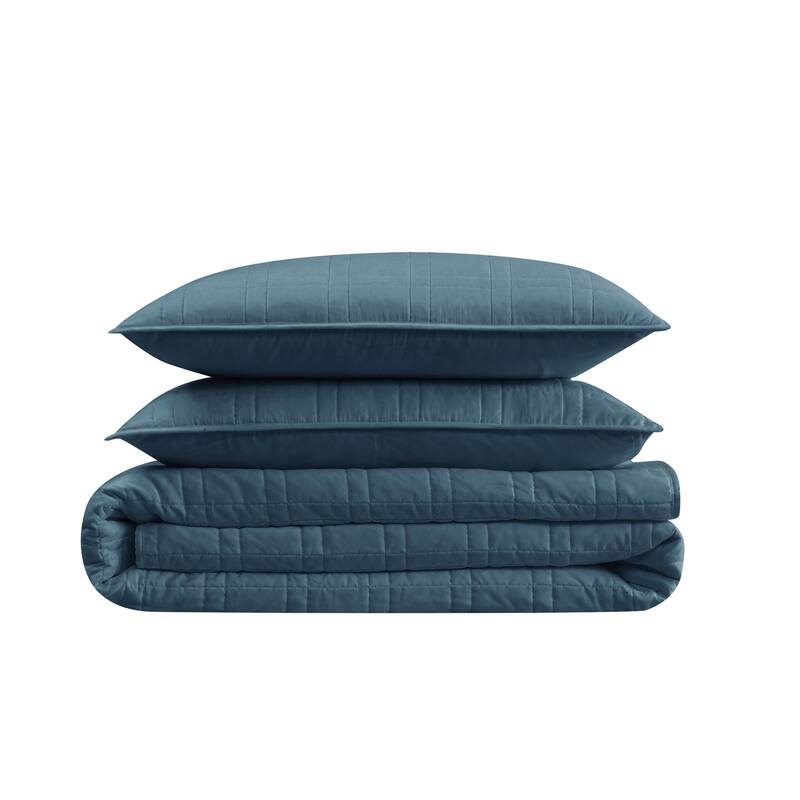 Cannon Heritage Solid 3 Piece Quilt Set - Dark Blue - King