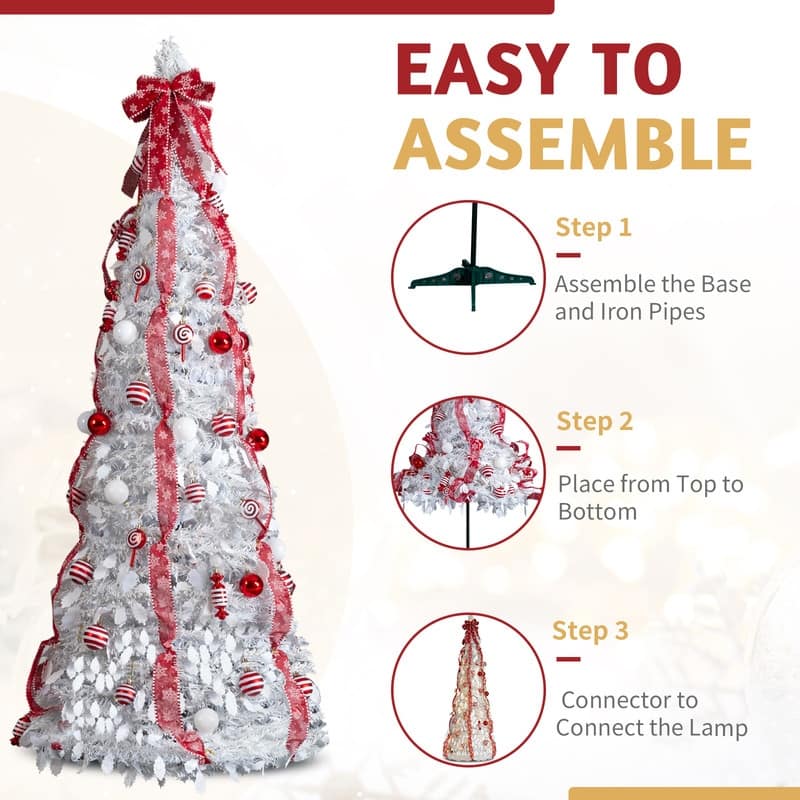 7 FT Fully Decorated Pre-lit Christmas Tree, Pop Up Artificial Xmas Tree for Home Office Store Holiday Deco