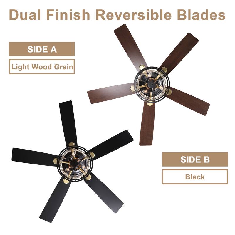 Bella Depot 52" Modern Flush Mount Ceiling Fan with Light and Remote Control 6-speed Glass Caged Shade - 52 Inches