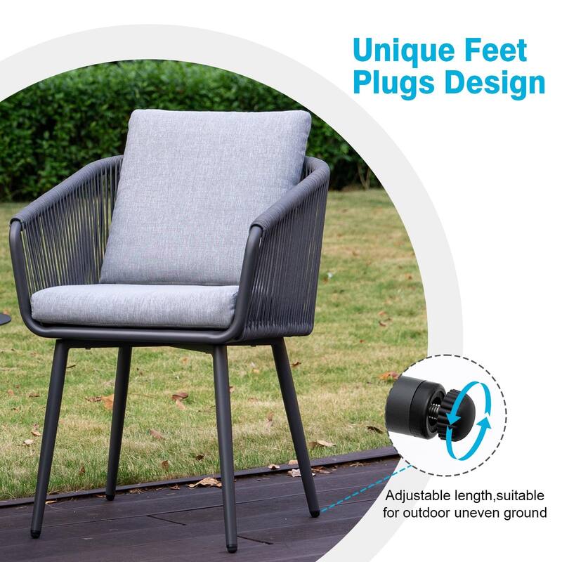 Outdoor Woven Rope Dining Chairs with Armrests (Set of 2)