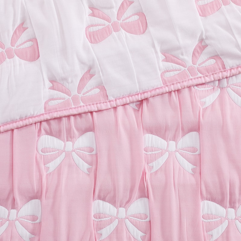 Ballet Bows Pink All-Season Soft Woven Matelasse Jacquard Reversible Cotton Blend Quilt Set