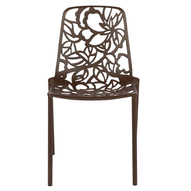 Devon Stackable Outdoor Aluminum Dining Chair with Floral Cutout, UV-Protected, Weather-Resistant Patio Seating