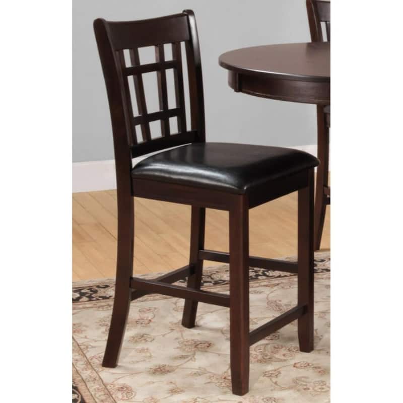 Wooden Counter Height Chair With Leatherette Seat, Set of 2 - 41 H x 24 W x 18 L Inches - Dark-Cherry-Brown