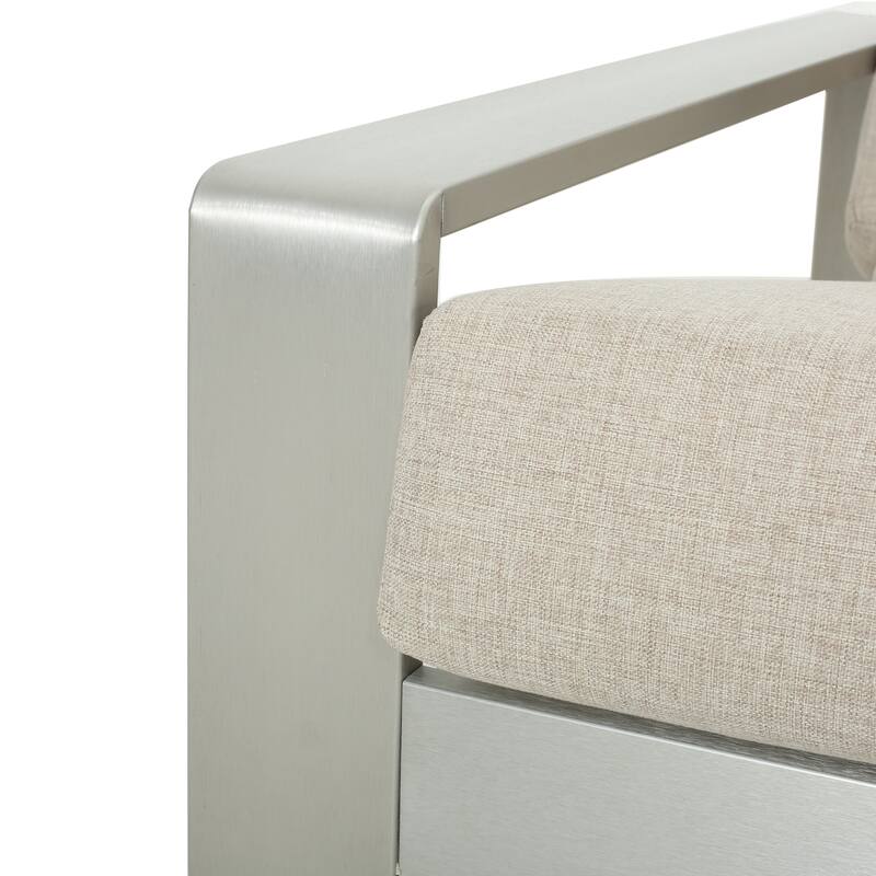 Roomfitters La Plata Outdoor Aluminum Lounge Chairs with Olefin Cushions, Modern Patio Seating, Silver