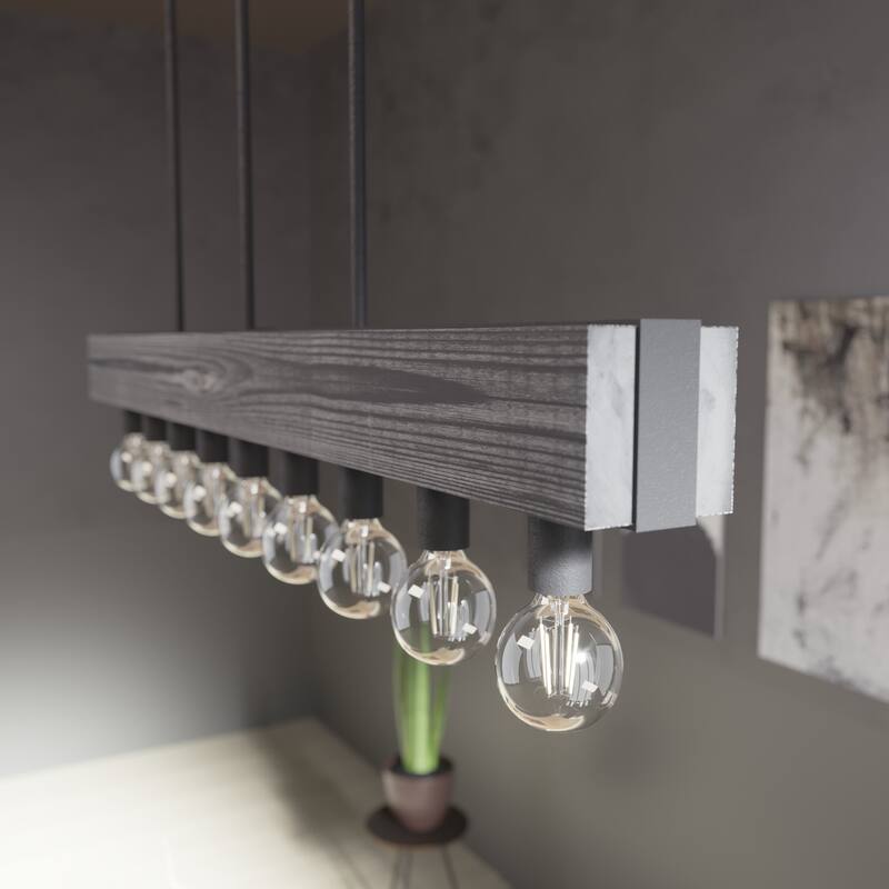 Hunter Donelson 9-Light Linear Chandelier - Rustic, Farmhouse - Dining Room, Kitchen Island - Natural Iron-Dark Ash