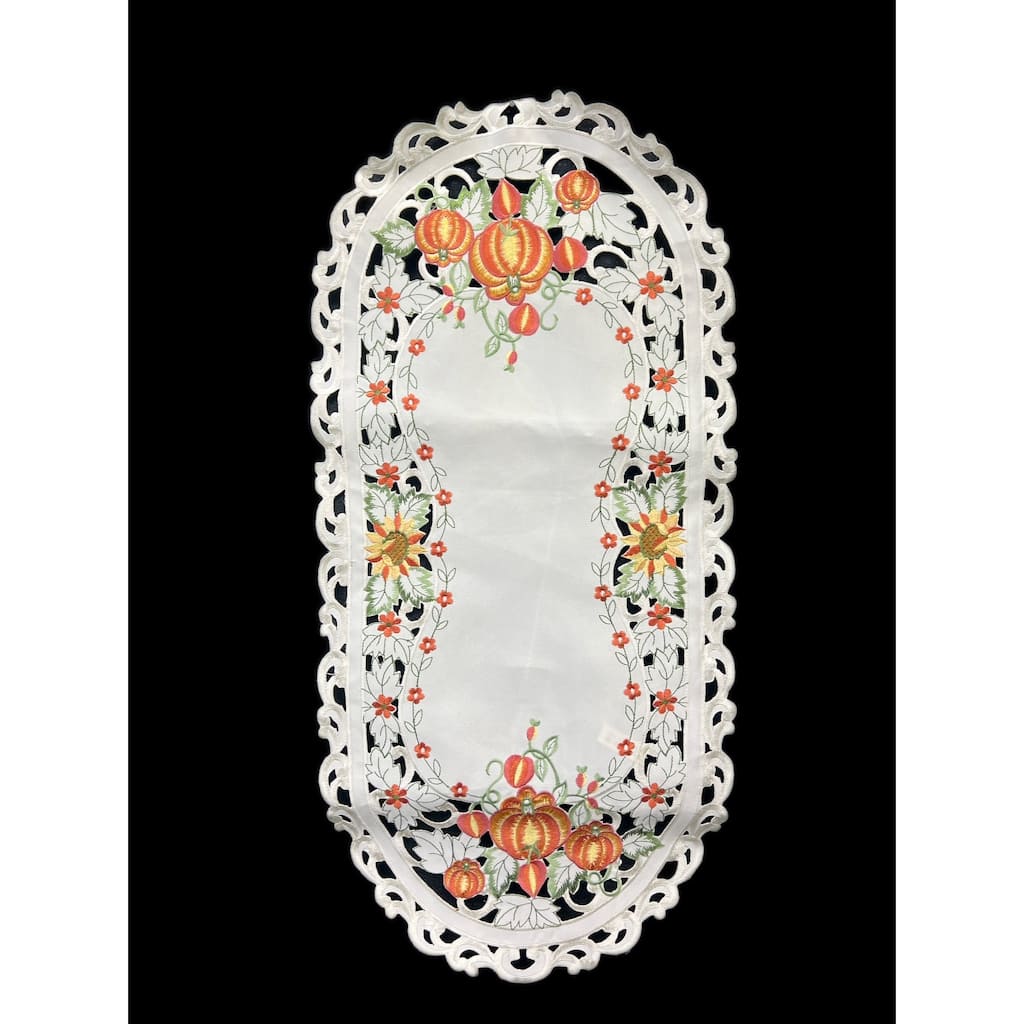 Pumpkin Embroidered Cutwork Rectangular Table Runner, 13 by 27 inch
