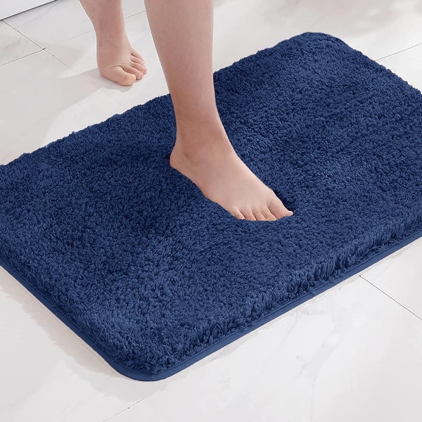 Large 2 Piece Navy Blue Microfiber Soft Thick Plush Bath Mat Set - Bed Bath & Beyond - 40958603
