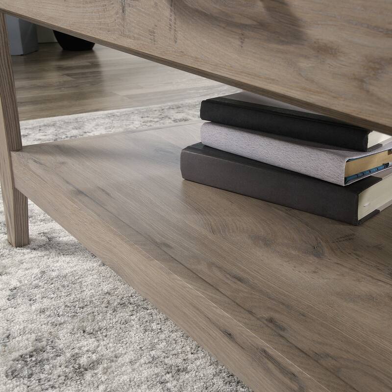 Wood Lift-Top Coffee Table with Hidden Storage and Open Shelf, Brown - 43.31" L x 19.29" W x 18.98" H