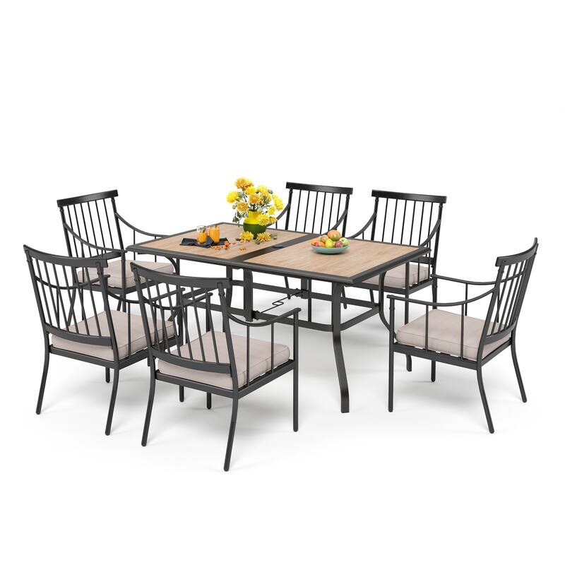 MAISON ARTS 7-Piece Patio Dining Set Wood-look Table & 6 Dining Arm Chairs