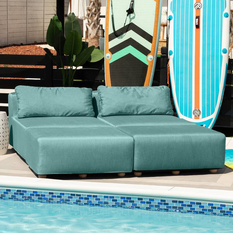 Jaxx Vada Outdoor Sun Lounger Loveseat Luxurious Modular Double Chaise and Conversation Nook - 72" W x 79.5" D x 25.5" H