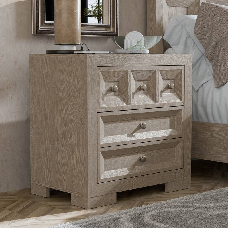 Furniture of America Durem Modern Classic Wood 3-Drawer Nightstand with USB Ports - Tawny