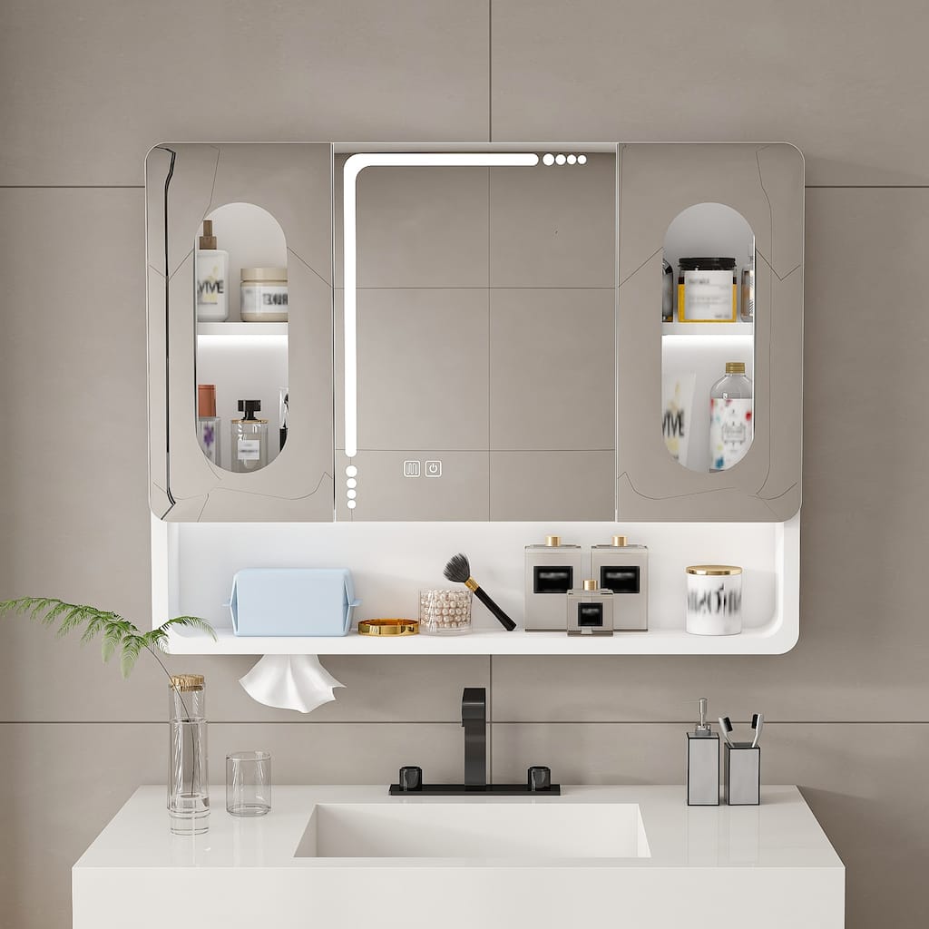 LED Bathroom Mirror Medicine Cabinet, Anti-Fog, Touch Control with 3 Light Colors