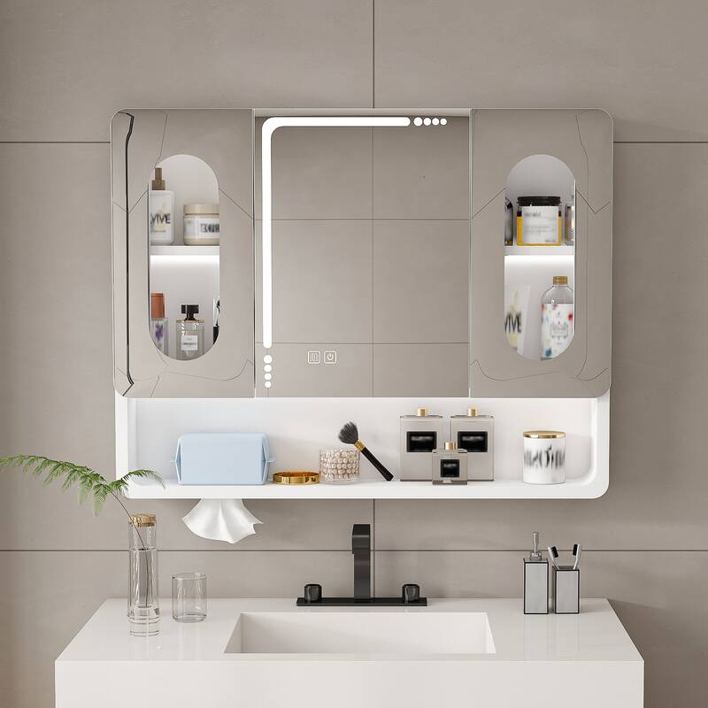 Wall Mounted Bathroom Mirror Cabinet with LED Lights, Anti-Fog & Explosion-Proof, Touch Control Medicine Cabinet