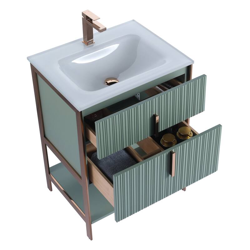 Fine Fixtures Serenity Modern Bathroom Vanity with White Glass Top
