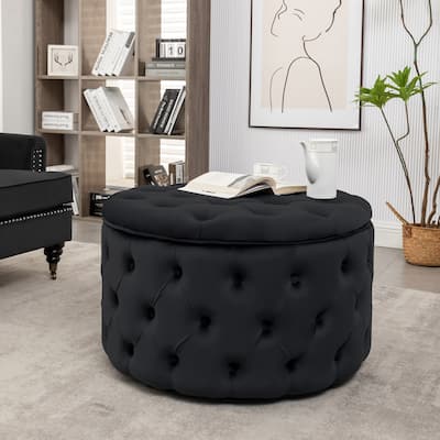 Porthos Home Fiene Velvet Upholstered Round Storage Ottoman