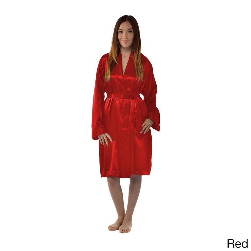 Leisureland Satin Charmeuse Knee-length Kimono Robe - Red - One Size