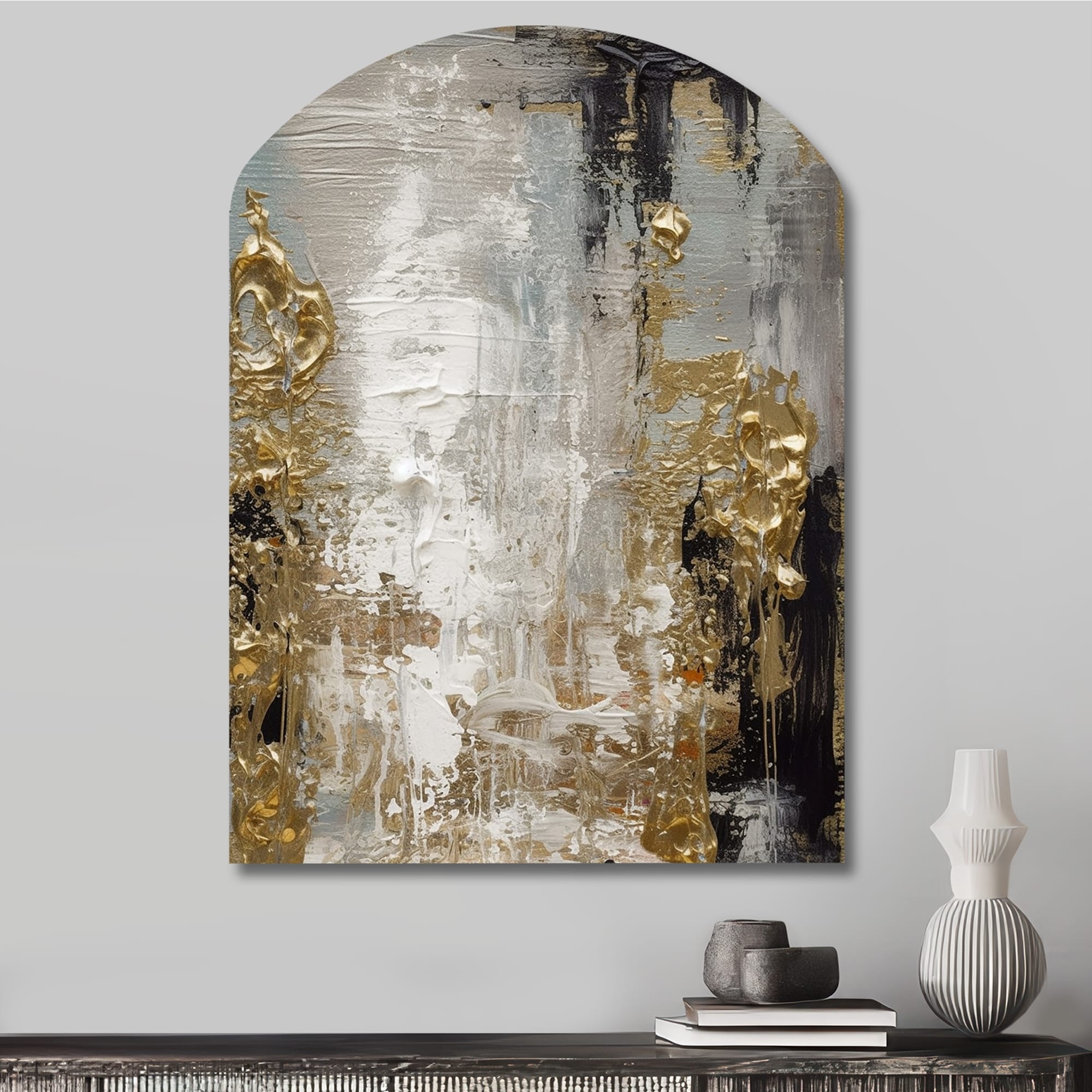 Designart - White And Gold Modern Abstract III - Abstract Metal Art in Irregular Shape - Modern Metal Wall Art