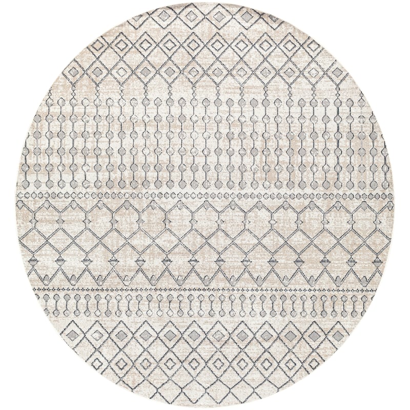 Livabliss Quince Bohemian Machine Washable Area Rug - Light Grey - 6'7" Round