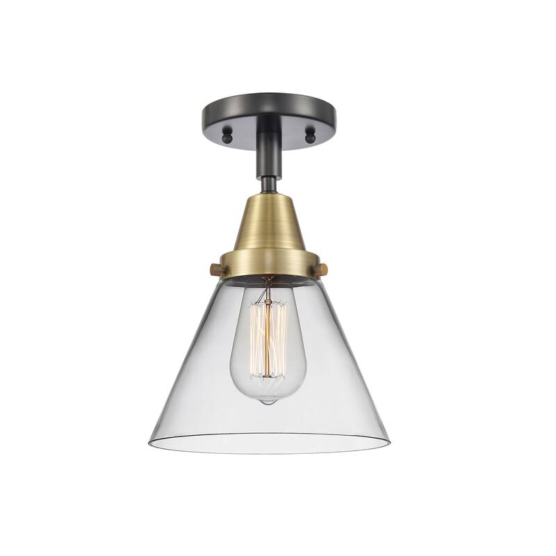 Innovations Lighting Caden Cone - 1 Light 8" Flush Mount - Clear/Black Antique Brass