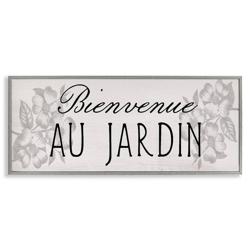 Stupell French Garden Welcome Framed Giclee Art Design By Lil' Rue - 24 x 10 - Grey