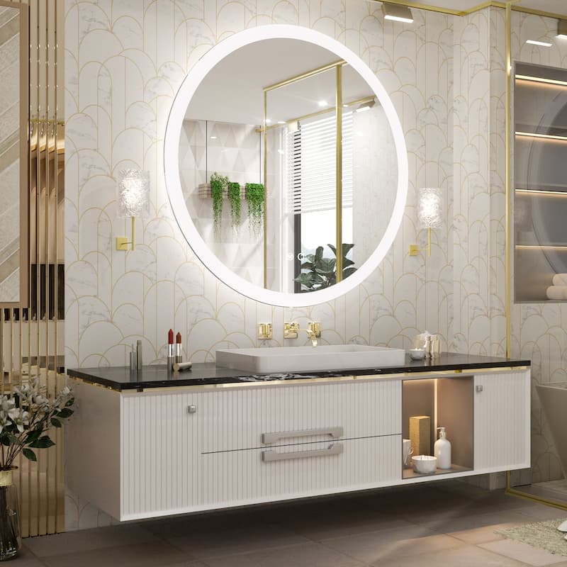 KEONJINN Round LED Frontlit Bathroom Vanity Wall Mirror 3 Colors, Anti-fog