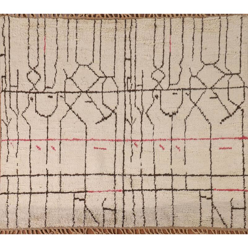 Ivory Moroccan Oriental Area Rug Handmade Wool Carpet - 6'4" x 8'4"