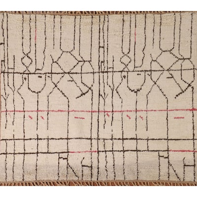 Ivory Moroccan Oriental Area Rug Handmade Wool Carpet - 6'4" x 8'4"