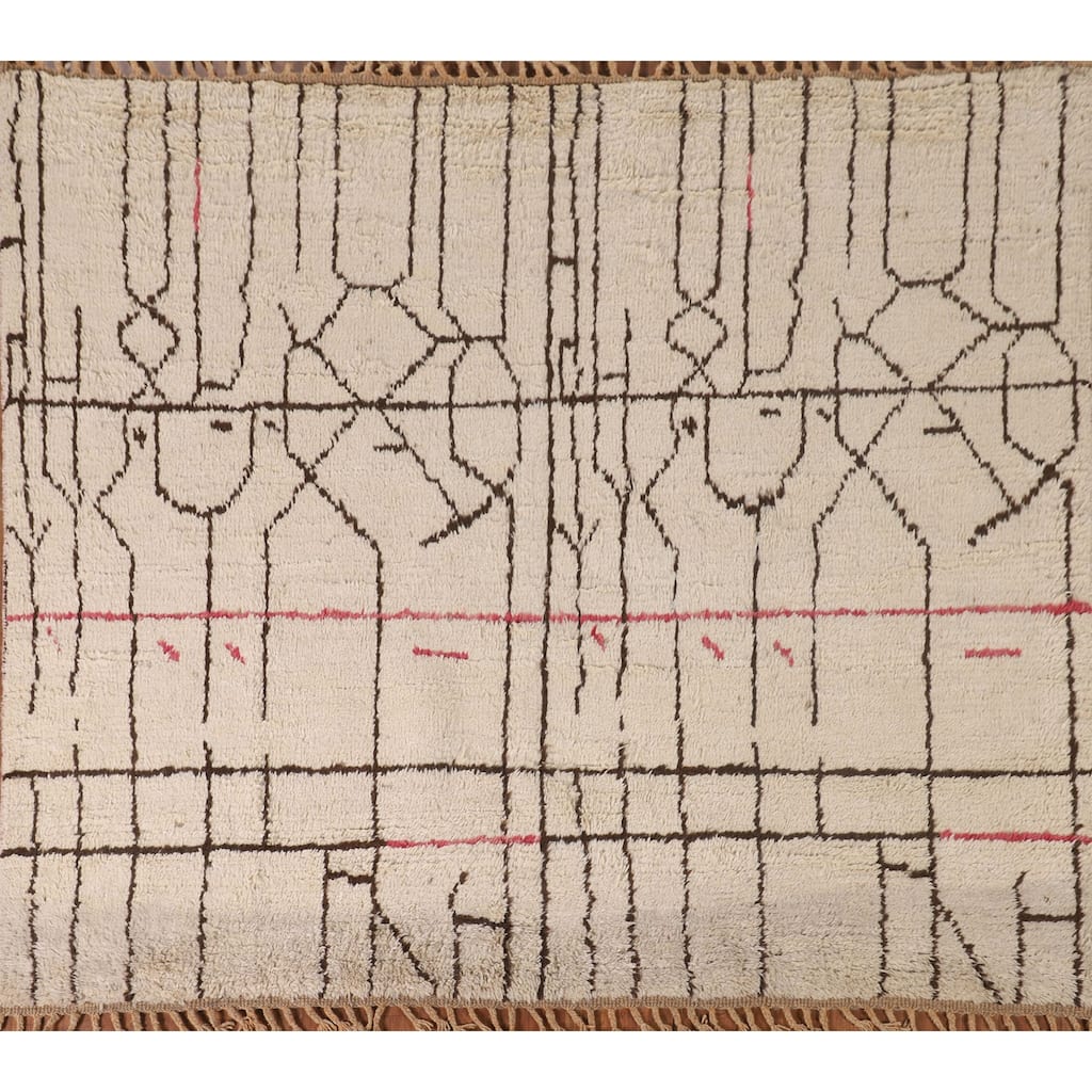 Ivory Moroccan Oriental Area Rug Handmade Wool Carpet - 6'4" x 8'4"