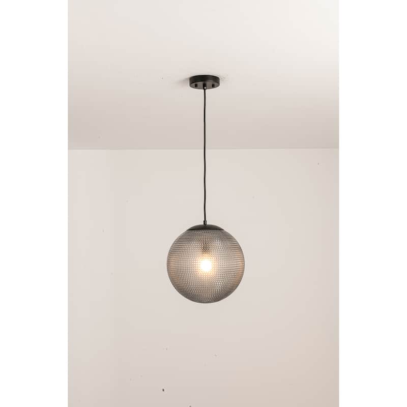 1-Light Modern Indoor Black Finish Metal Globe Textured Glass Kitchen Pendant Lighting over Island - Grey
