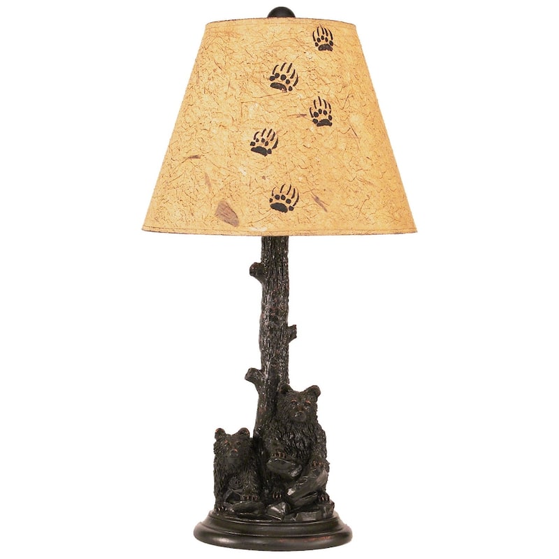 Rustic Bear Cubs in Tree Table Lamp - Black